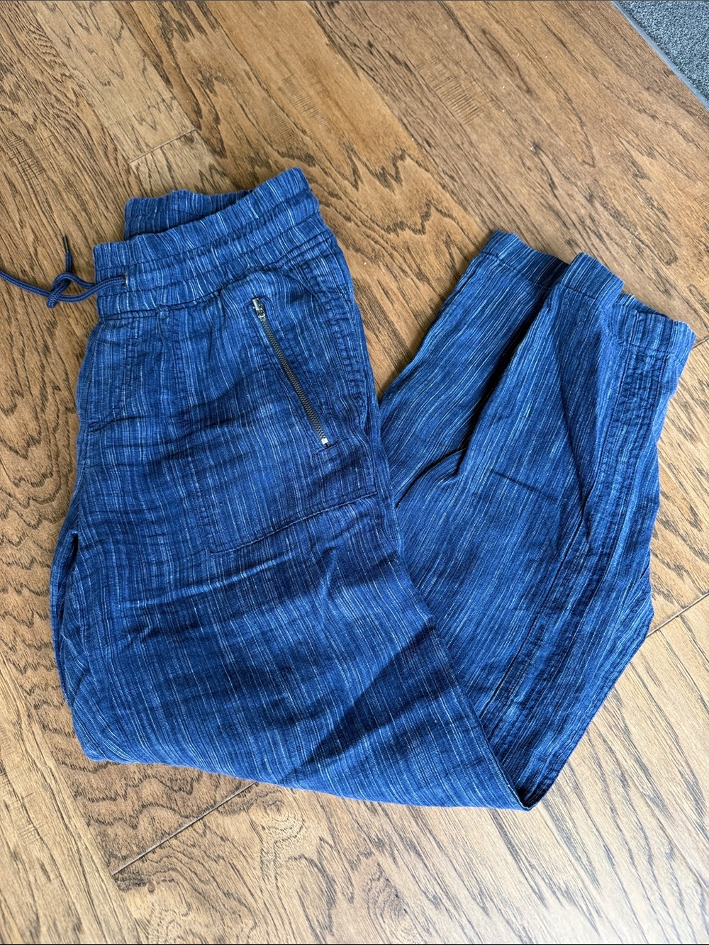 Athleta Navy Blue Striped Drawstring Pants